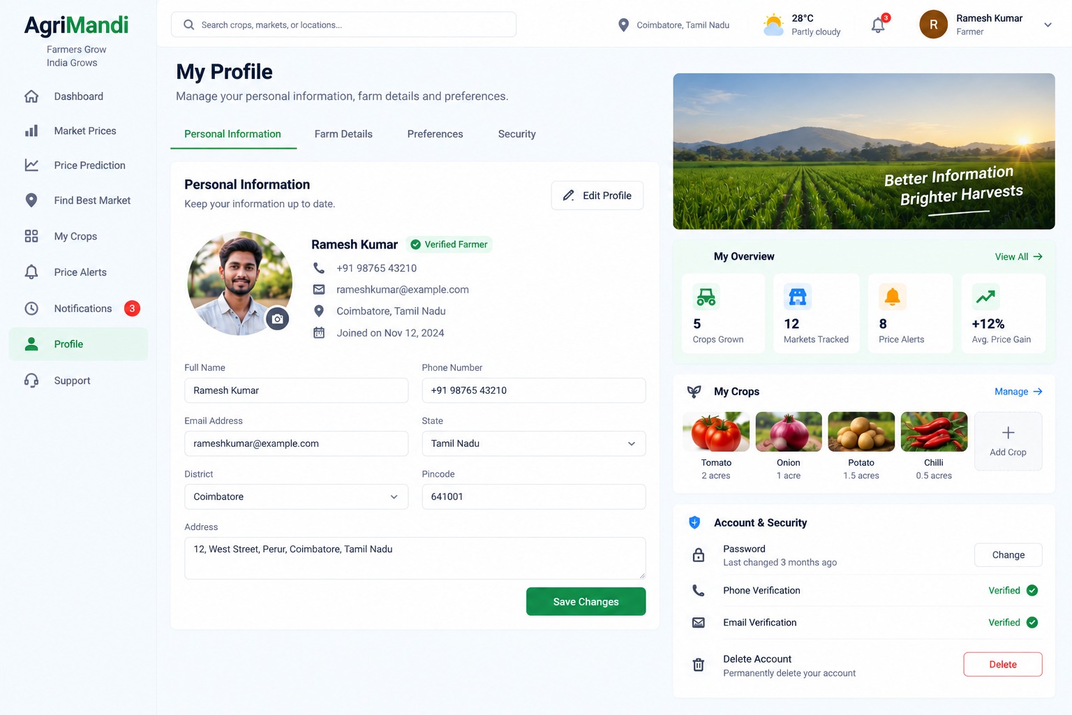 AgriMandi Farmer Dashboard