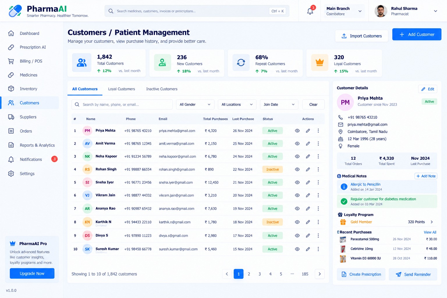 PharmaAI Pharmacy Dashboard